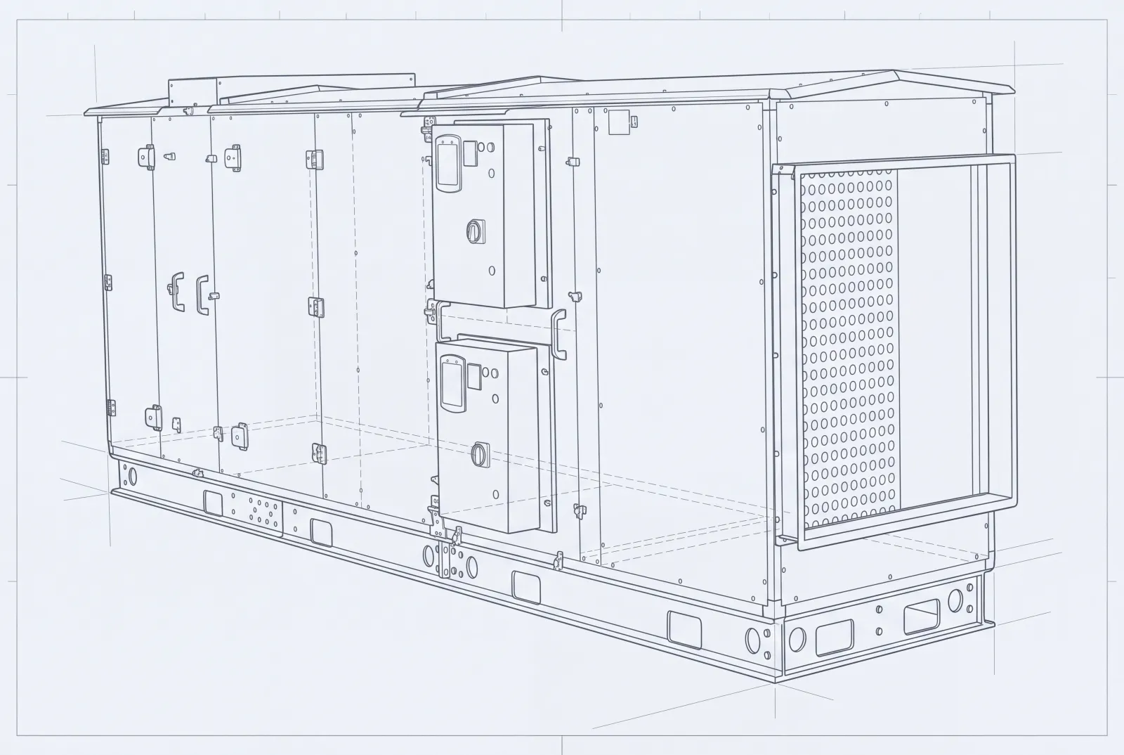 Line drawing of a Tecology unit with its factory-fitted control panels