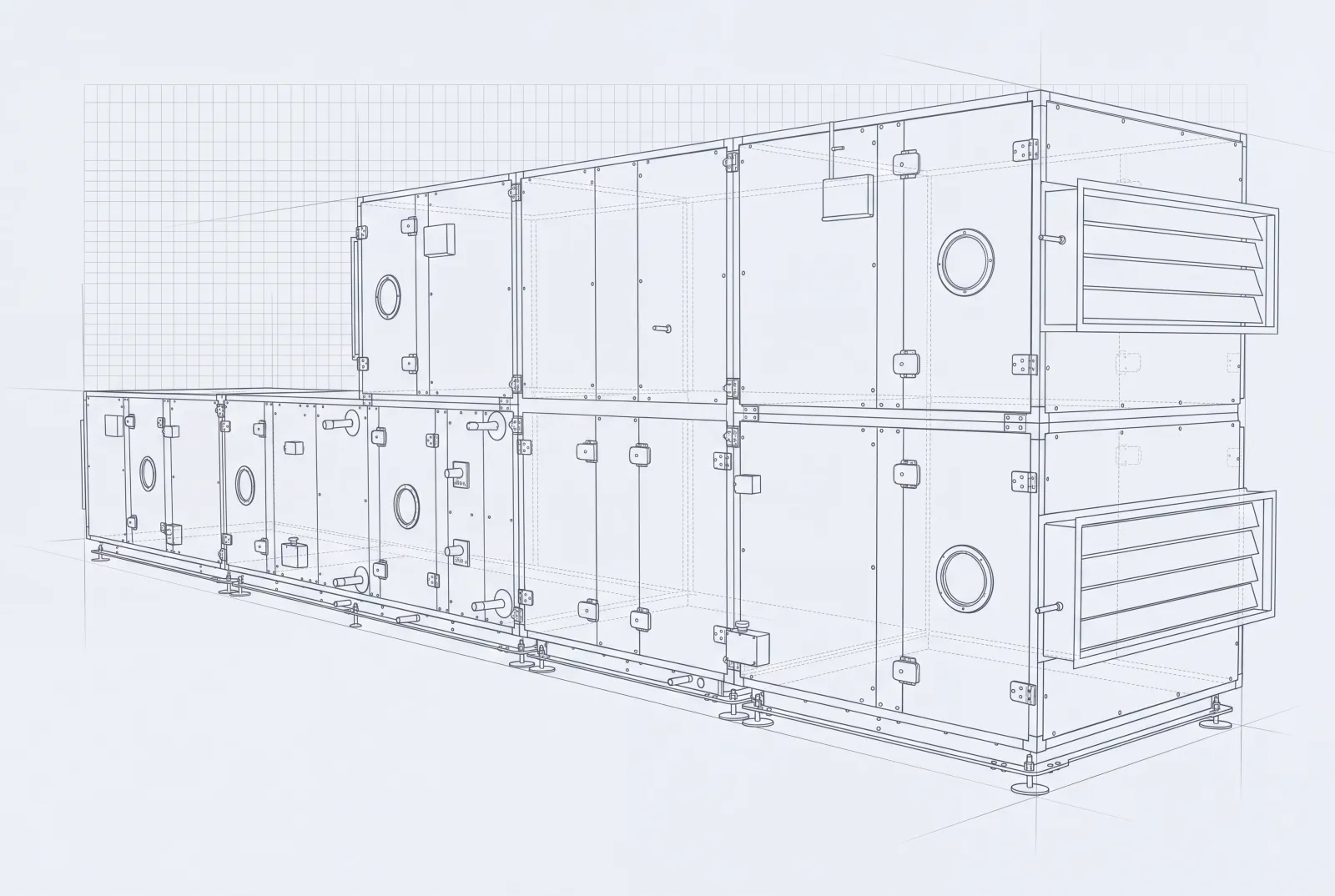 Line drawing of the HEROS modular air handling unit